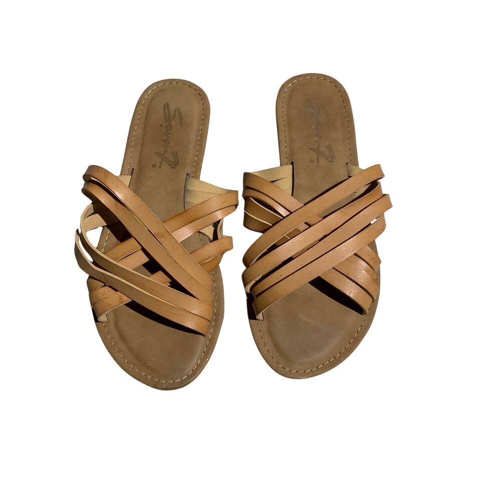 Seven7 Tan Leather Slide Sandals Women’s Size 7 — Strappy, Minimalist, Casual